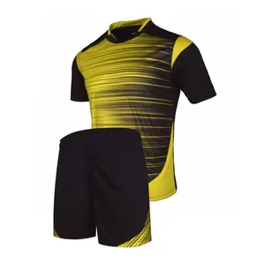 OEM Wholesale Custom Design Sublimation Printed Soccer Uniform Sets Demanding Yellow and Back Color Soccer Uniform For Men