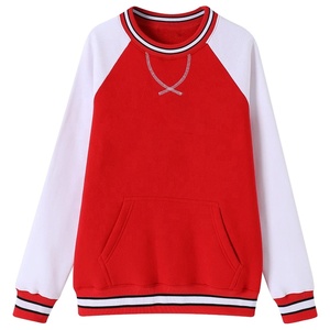 <b>Red</b> White Regular Sleeve Lined Fleece Pullover O-Neck Pocket Knitted Casual Unisex Winter Wear Anti-Pilling Breathable - Product Image 1