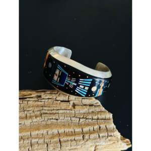 Brazalete Vintage Emory Yazzie Galaxy con Incrustaciones de Piedras Multicolores y Plata de Ley, Accesorio de Moda - Product Image 4