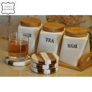 Trending Best Quality <b>Ceramic</b> Round Wood Marble <b>Coaster</b> Classic Style for Drinks Trendy Marble Combined Wooden <b>Coaster</b> - Product Image 5