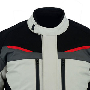 Blouson de moto noir gris rouge, design colorblock, tissu polyester 600D, 300 GSM, col montant réglable, grande taille, respirant - Product Image 2