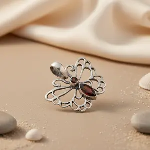 925 Sterling <b>Silver</b> Bohemian Floral Pendant with Garnet Custom Logo Stone Pendants <b>for</b> Women's <b>Jewelry</b> <b>Making</b> - Product Image 3