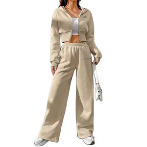 Ensemble de survêtement de sport pour femme, sweat à capuche et jogging surdimensionnés à épaules tombantes, personnalisés - Product Image 5