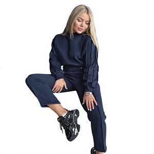 Conjunto de Pantalones Deportivos de Forro Polar Transpirable con Capucha y Mangas Largas en Azul Marino para Mujer, con Bolsillos Laterales y Cierre de Botones, para Otoño - Product Image 5