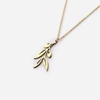 Collier minimaliste chrétien en argent sterling 925 plaqué or 14 carats avec pendentif branche d'olivier, symbole de paix, breloque feuille – Idéal comme cadeau