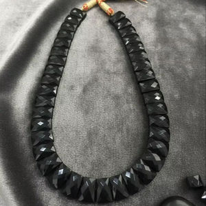 Collier bib en onyx noir naturel tendance de haute qualité avec perle d'eau douce et chaîne en argent, bijoux en onyx facetté - Product Image 3