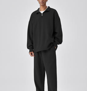 Personalizado de los hombres de lana de algodón cuarto de cremallera pulóver sudadera pantalones de chándal de manga larga media cremallera bordado contraste de color chándales - Product Image 5