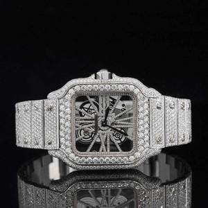 Montre de luxe entièrement sertie de diamants, en acier inoxydable, avec affichage analogique squelette, mouvement automatique suisse HPHT, résistante à l'eau - Product Image 1