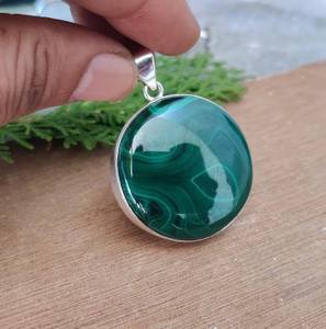 Malachite Gemstone Pendentif en argent sterling 925 Pendentif rond en malachite Pendentif en pierre naturelle 100% Cadeau de Noël fabriqué à la main OEM - Product Image 1