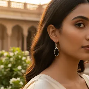 Boucles d'oreilles pendantes en argent 925 pour femmes, pierre précieuse noire, bijoux de mode - Product Image 3