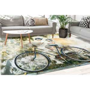 Children On Bike Graffiti Printed <b>Rug</b> - Modern, <b>Non</b> <b>Slip</b>, Soft,Chenille <b>Rug</b> - Product Image 5