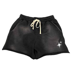 กางเกงขาสั้นผู้ชายสไตล์วินเทจหรูหราสั่งทำพิเศษ ผ้าฝ้ายแท้ 100% หนานุ่ม ซักย้อมสีแบบแอซิดวอช สปอร์ต ซับเหงื่อ สีซีดจางแบบซันเฟด มีเชือกผูก - Product Image 1