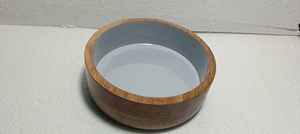 Ensaladera de madera ecológica de lujo, cuenco redondo grande hecho a mano con estampado de esmalte pulido para una presentación de mesa elegante - Product Image 6