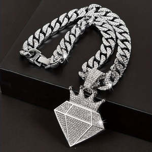 Collier chaîne cubaine en argent 925 plaqué or avec pendentif diamant de laboratoire, serti pavé de pierres rondes, bijoux hip-hop pour homme - Product Image 4