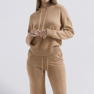 100% coton décontracté Jogging costumes à la mode à manches longues à capuche survêtement respirant Streetwear 2 pièces ensemble - Product Image 3