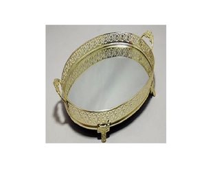 Handmade Durable Gold Round Metal Modern Style Decorative Tray Storage Organizer Dishwasher Safe Powder Coated - Product Image 2