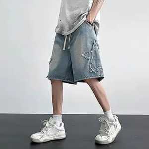 กางเกงยีนส์ขาสั้นผ้าฝ้ายปักลายสำหรับผู้ชายกางเกงยีนส์ขาดสำหรับฤดูร้อนแฟชั่นฤดูใบไม้ผลิตามสั่ง - Product Image 3