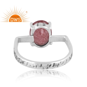 Superventas anillo de banda de piedras preciosas de cuarzo de fresa Natural de plata esterlina oxidada joyería personalizada para mujer regalo para ella - Product Image 4