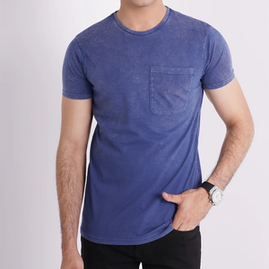 เสื้อยืดผู้ชายผ้าฝ้ายยืด 100% น้ำหนักเบา ซักย้อมสีแบบแอซิดวอช ขายส่ง - Product Image 2