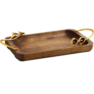 Plateau de service en bois fantastique avec conception d'oiseau de feuille d'or Vaisselle à poignée en métal personnalisable pour les fêtes de mariage Utilisation de la restauration - Product Image 4
