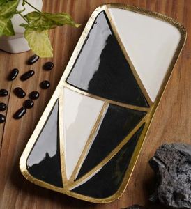 Plato decorativo de Metal rectangular negro Meena, plato y plato de estilo americano para fiestas, decoración del hogar o la oficina - Product Image 4