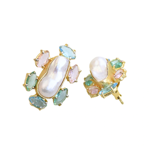 Boucles d'oreilles en laiton de mode pour l'exportation, clous d'oreilles en pierre semi-précieuse naturelle, finition laiton antique, hypoallergéniques, port sécurisé, haute qualité - Product Image 5