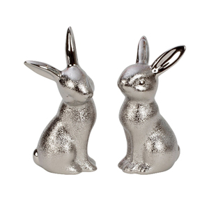 Lindo pequeño conejito de Pascua plata brillante aspecto antiguo Juego de 2 conejo aluminio decorativo Showpiece Vintage Figural al por mayor bultos - Product Image 5
