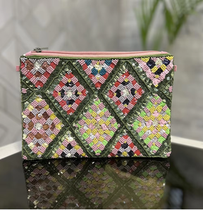 Pochette de soirée de grande capacité faite à la main PU tissu métal Floriation coton doublure bouton fixation étanche Portable - Product Image 1