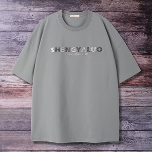 Breathable Fabric Custom Material Dropped Shoulders Loose Men's Short Sleeve Casual T-Shirt Korean Trendy Printed Base Shirt - Product Image 5
