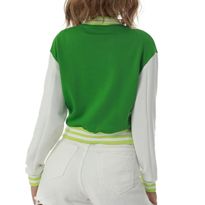 Chaqueta universitaria de lana 100% personalizada para mujer, ropa de abrigo de equipo de béisbol recortada de gama alta con cuello levantado, oferta especial de Moda de Primavera - Product Image 4