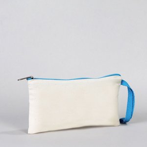 Turquoise Zippered Cotton Pouch 8x4 Portable Fabric Pencil <b>Case</b> - Product Image 2