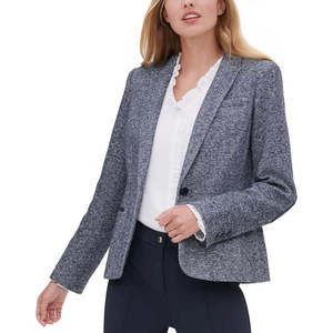 Blazer da donna Tommy Hilfiger in tessuto mélange blu con bottone singolo, taglia 16 - Decorazione con ricami e stampa a cristalli - Product Image 1