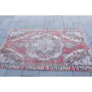 พรมตุรกีขนาด 4.1x6.8 ฟุต พรมวินเทจ พรมลายดอกไม้สีแดงน้ำเงิน - Product Image 3