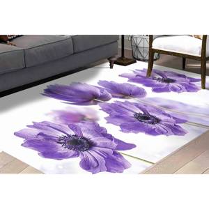 Alfombra con Diseño de Flores Púrpuras: Alfombra Botánica Fácil de Limpiar, Alfombra Delgada No Tejida - Product Image 1