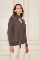 Conjunto de suéter y bufanda de punto oversize con cuello en V para mujer – Elegante y casual, mezcla de lana, ajuste holgado, conjunto de dos piezas para invierno
