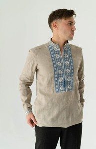 Chemise à manches longues et boutons pour homme, vêtement 100% coton avec broderie florale - Product Image 3