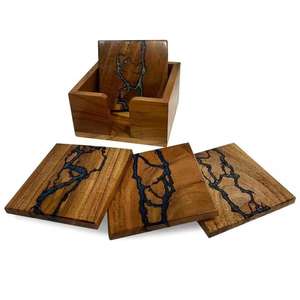 Elegant Four-Pack Wood Resin <b>Coasters</b> Durable <b>Heat</b>-Resistant Square Design for Kitchen Decor Coffee Tables Dining Mats Pads - Product Image 1