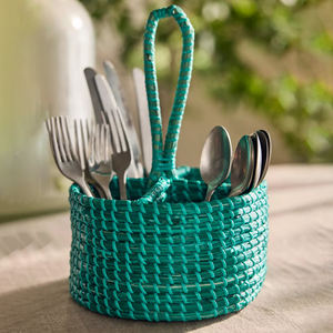 Porte-ustensiles en herbe de mer tissé à la main, panier à couverts en herbe de mer, rangement pour comptoir de cuisine, table - Product Image 3