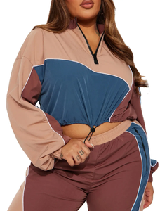 Conjunto de chándal cortavientos de talla grande para mujer, Conjunto personalizado de entrenamiento de moda para correr, chándales con cremallera de poliéster - Product Image 5