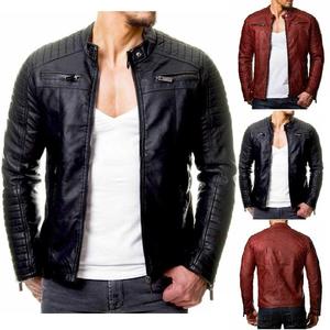 Nuevas chaquetas de cuero para hombre de estilo europeo, collares de pie, cremalleras, bolsillos delanteros, lana, resistente al viento, impermeable para Otoño/Invierno - Product Image 1