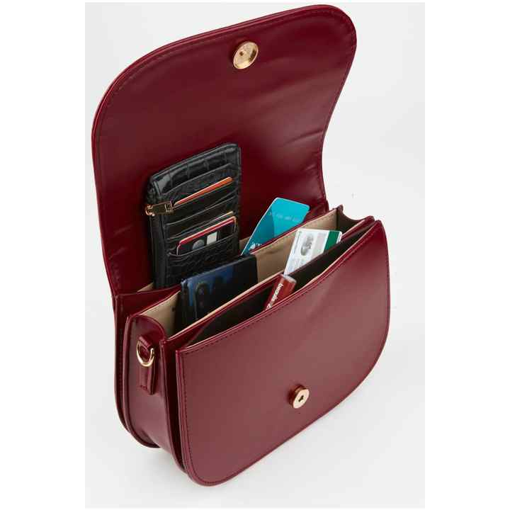 Women's 5 Compartment Lined Snap Closure Handbag and Shoulder Bag