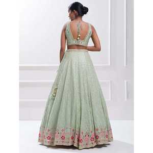 Elegant Pista Green Sequin Georgette Reception Wear Lehenga Choli for Wedding Apparel - Product Image 4