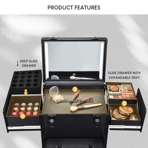 Professional Rolling <b>Makeup</b> <b>Case</b> with LED Mirror Lockable Salon Barber <b>Case</b> Large <b>Makeup</b> Trolley Organizer with Drawers & Wheels - Product Image 3