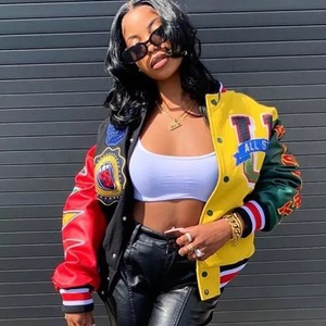 Hot Sales Women's Winter Varsity Baseball <b>Jacket</b> Custom Chenille Embroidery Plain Dyed Bomber with Girls' Patch Logo - Product Image 3