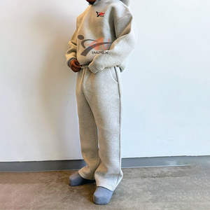 Fabricant de vêtements sur mesure, ensemble de survêtement avec sweat-shirt à fermeture éclair et pantalon de survêtement ample et lourd, design vierge, survêtement pour hommes - Product Image 5