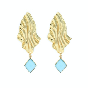 ต่างหูเพชรทรงหยดน้ำทำมือจากหินคาลเซโดนีสีน้ำเงิน DUA |   เครื่องประดับทองชุบ 18K สำหรับผู้หญิง |   งานแต่งงานสุดอินเทรนด์ - Product Image 1