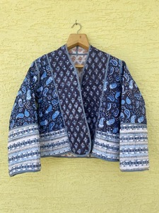 Abrigo de invierno reversible acolchado de algodón grande hecho a mano para niñas, diseño abierto único, estampado de bloque, patrón de Cachemira, chaquetas largas completas - Product Image 3