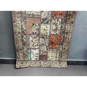 Vintage Turkish Rug, 2.5x6.3 ft Rug, <b>Brown</b> Animal Print <b>Wool</b> Rug - Product Image 2