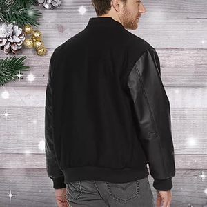 Veste universitaire unisexe décontractée de haute qualité, coupe-vent, streetwear, fermeture éclair, détail boutonnière, lettre, fil de laine teint - Product Image 2