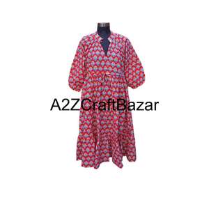 Bohemian Style 100 % Cotton Himanshi Floral <b>Dress</b> Midi Length <b>Loose</b> Fit Breathable Fabric <b>Summer</b> Comfort Wear - Product Image 1